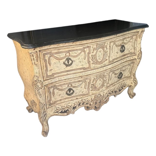 Vintage French Provincial Rococo Style Console Table With Black Top For Sale