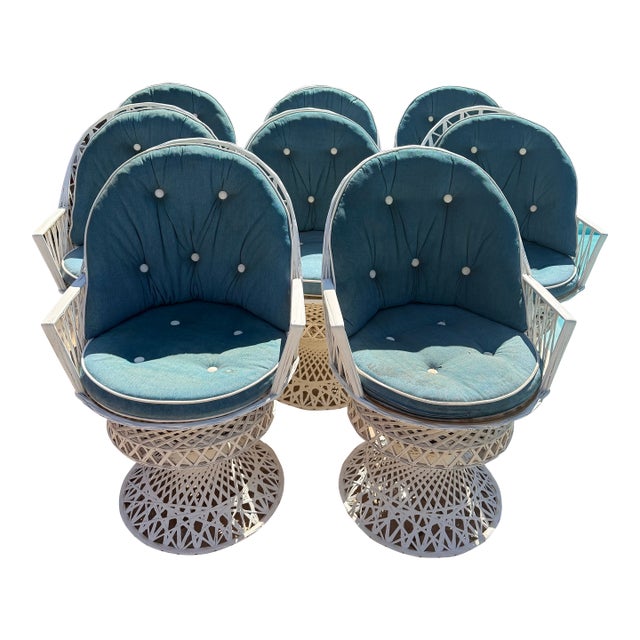 Set of 8 Russell Woodard Spun Fiberglass Swivel Armchairs — Hollywood Regency — Mid-20th Century — Fully Restored For Sale