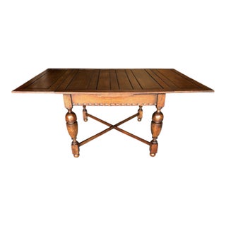 1930s - Draw Leaf Table, Solid Oak, Hand Turned Legs For Sale
