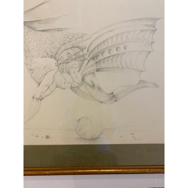 French Surrealist Graphite Drawing Hybrid Creature Dated 1974 Attri. Antoine Duc For Sale - Image 4 of 6