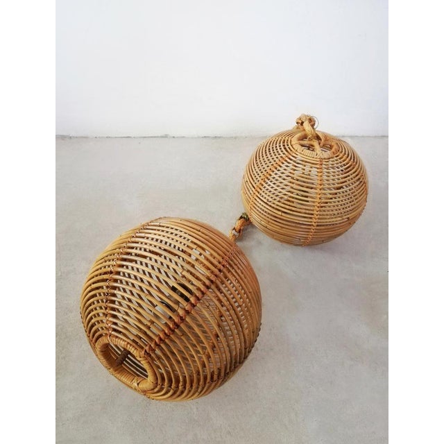 Wood Cane & Rattan Globe Pendant Lights, 1970s, Set of 2 For Sale - Image 7 of 18