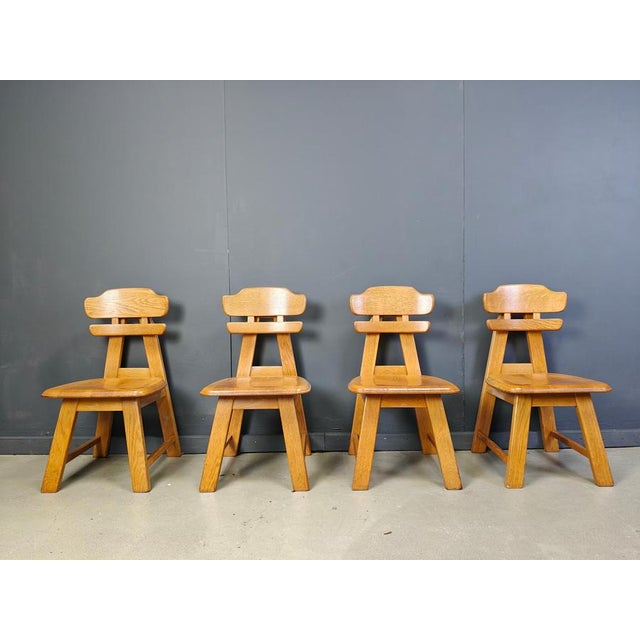 Vintage Brutalist Dutch Oak Dining Chairs, 1960s, Set of 4 For Sale - Image 13 of 14