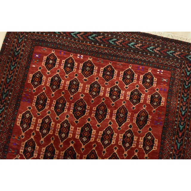 Baloch Rug 3’6” X 6’10” Red Wool Vintage Tribal Hand-Knotted Oriental Carpet For Sale In Philadelphia - Image 6 of 12