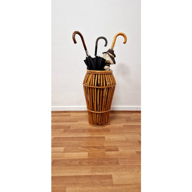 Bamboo and Wicker Umbrella Stand, 1960s For Sale - Image 9 of 9
