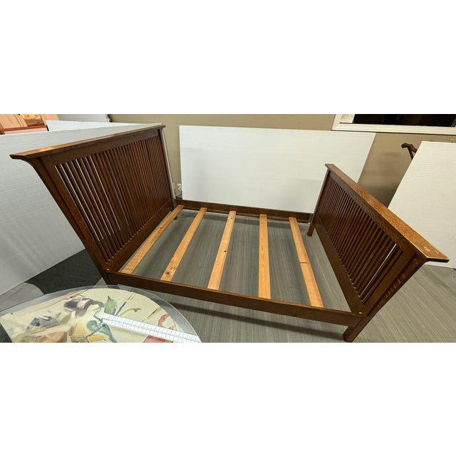 Stickley Full Size Arts & Crafts Oak Wood Bed-Frame For Sale - Image 4 of 12