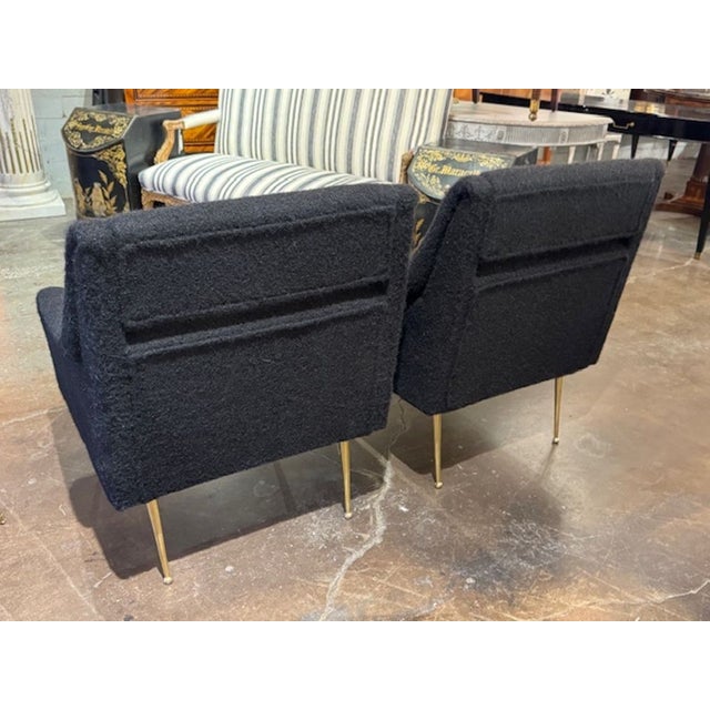 Pair of Black Mohair Mid-Century Modern Gigi Radice Design Lounge Chairs For Sale - Image 4 of 6