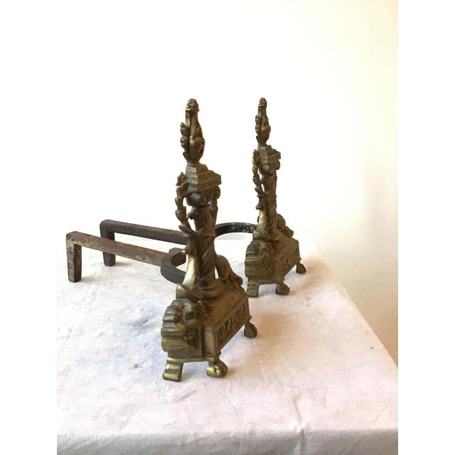 1920s 1920s Antique Brass Ornate Andirons For Sale - Image 5 of 12