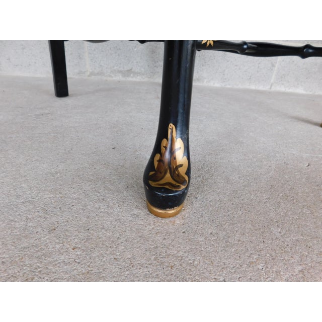 Vintage Georgian Style Chinoiserie Decorated Black Lacquer Arm Chairs - A Pair For Sale - Image 10 of 18