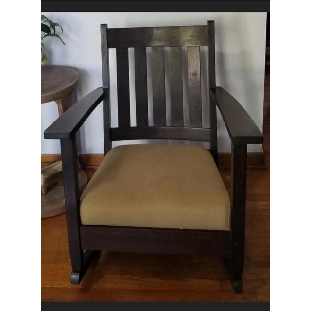 Brown Late 19th Century Antique Mission Style Rocking Chair With Cushion For Sale - Image 8 of 8