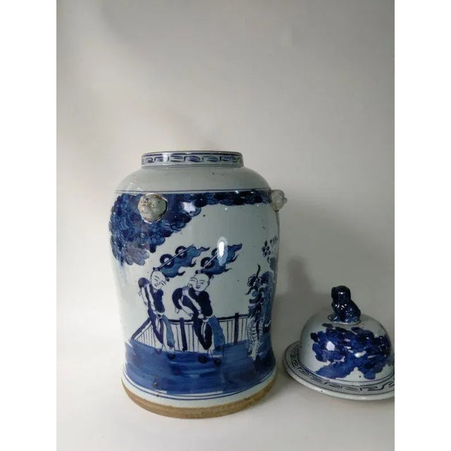 Chinese Blue and White Porcelain Ginger Jar With Hand Painted Playing Children For Sale - Image 10 of 12