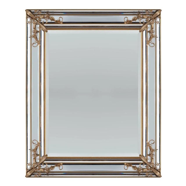 Rectangular Mirror Accented by Gold Floral Decor Mirrored Borders Beveled Mirror