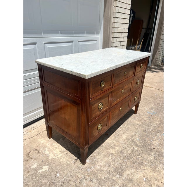 Mid 19th Century French 19th Century Louis XVI Walnut Carrara Marble Top Chest of Drawers For Sale - Image 5 of 12