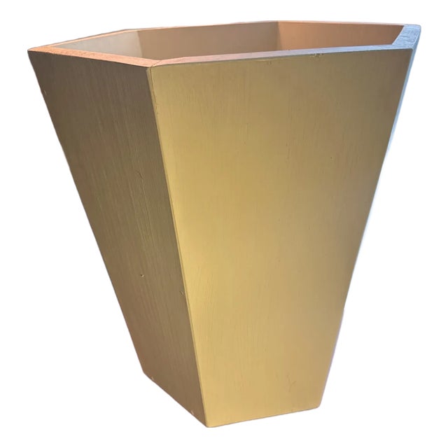 Traditional English Style Hexagonal Handmade Wooden Waste Basket Trash Can in Pale Green For Sale