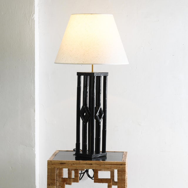 Rattan Table Lamp Black Lacquered For Sale - Image 6 of 8