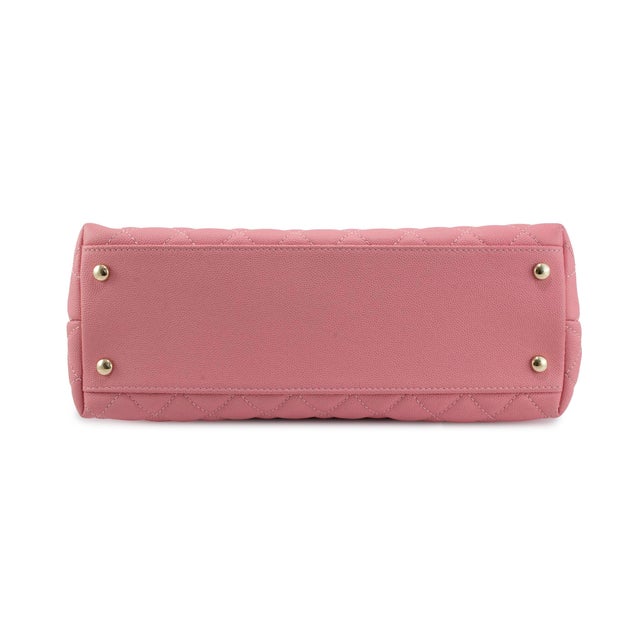 Animal Skin Chanel Coco Flap Pink Caviar Leather Gold Hardware Top Handle Bag For Sale - Image 7 of 14