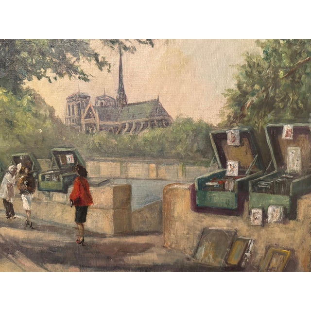 Quai De Paris and Its Booksellers, 1920s, Oil on Canvas For Sale - Image 8 of 8
