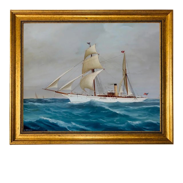 "Sailing Yacht Narada" After Antonio DeSimone, Contemporary Reproduction Print on Canvas, Framed, 16 x 20 For Sale