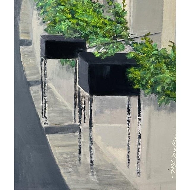 “Cap D'Ail" Contemporary Impressionist Cityscape From South of France in Greens, Black and Grays by Mill Valley Artist Mary Anne McKernie For Sale - Image 4 of 10