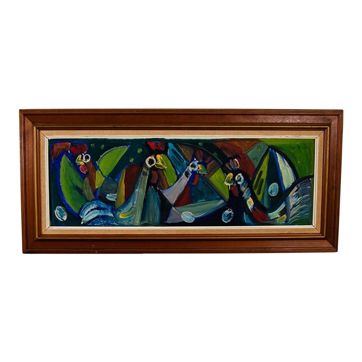 1960s Mid Century Modern Art Original Abstract Chicken Hens Painting ...