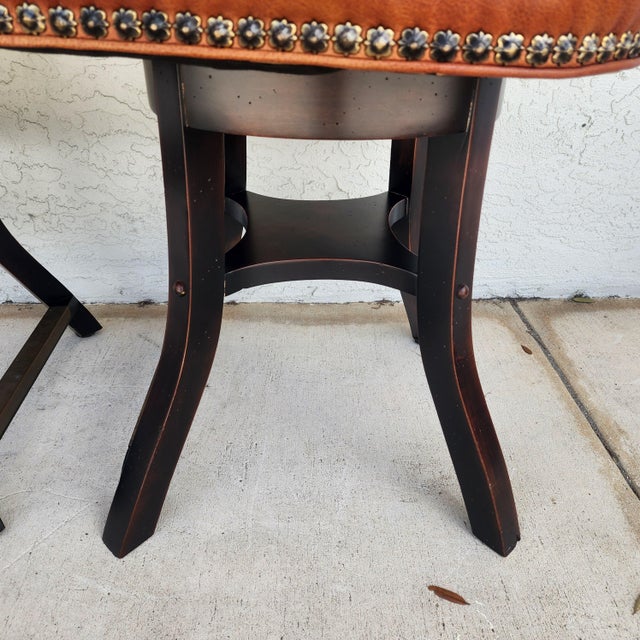 Top Grain Leather Swivel Counter Stools Pair For Sale - Image 15 of 17