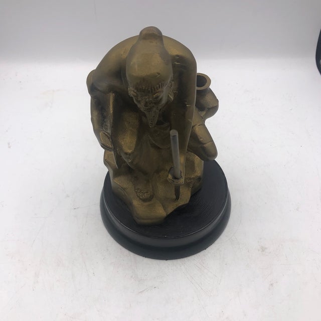 Chinese Brass Man Sculpture on Black Base For Sale In Miami - Image 6 of 6