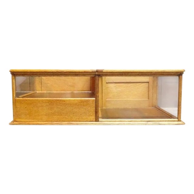 1910s Waddell Wooden Ware Works Oak Country Store Display Case & Cash Register Drawer For Sale