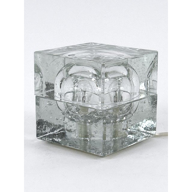 Glass Mid-Century Modern Hand-Blown Ice Glass Cube Table Lamp from Wila, Germany, 1970s For Sale - Image 7 of 18