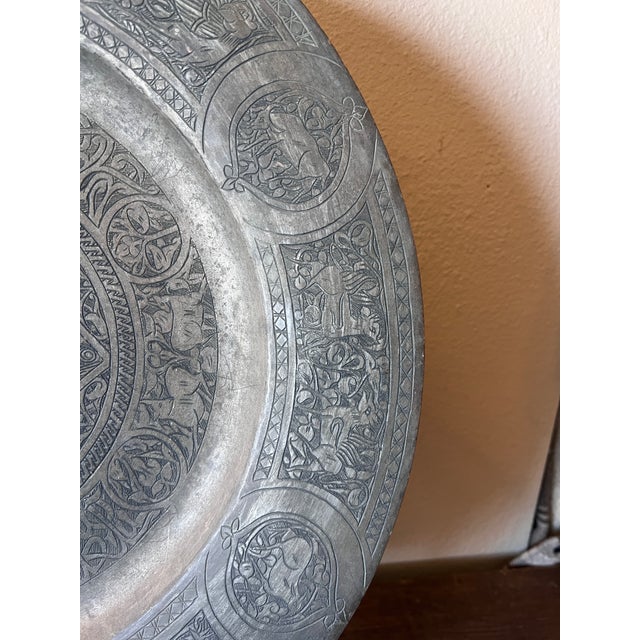 Large Late 19th Century Wall Hanging Antique Copper Middle Eastern Charger Plate For Sale - Image 9 of 11