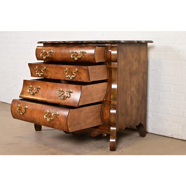 1980s Baker Furniture Dutch Baroque Burled Walnut Bombe Chest or Commode For Sale In South Bend - Image 6 of 14