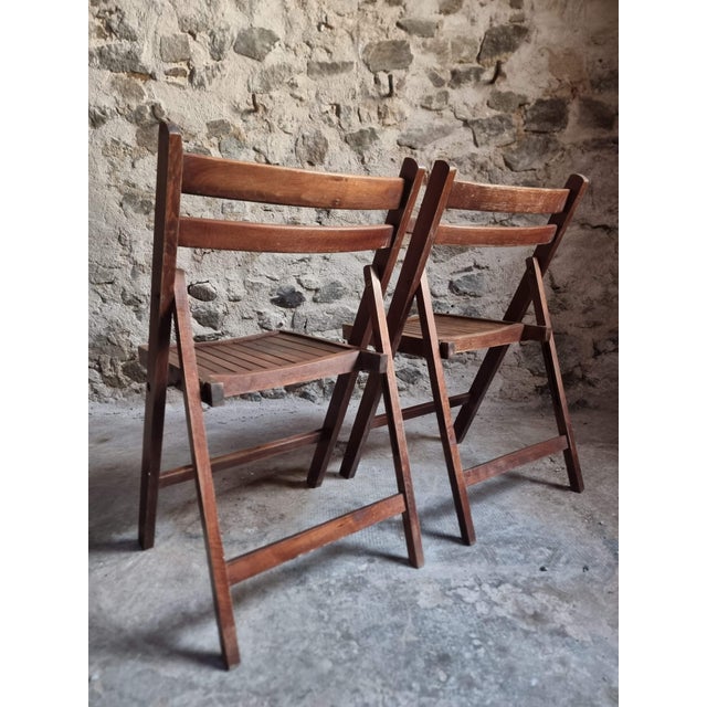 Vintage French Beech Wood Folding Chairs, 1970s, Set of 2 For Sale - Image 4 of 12