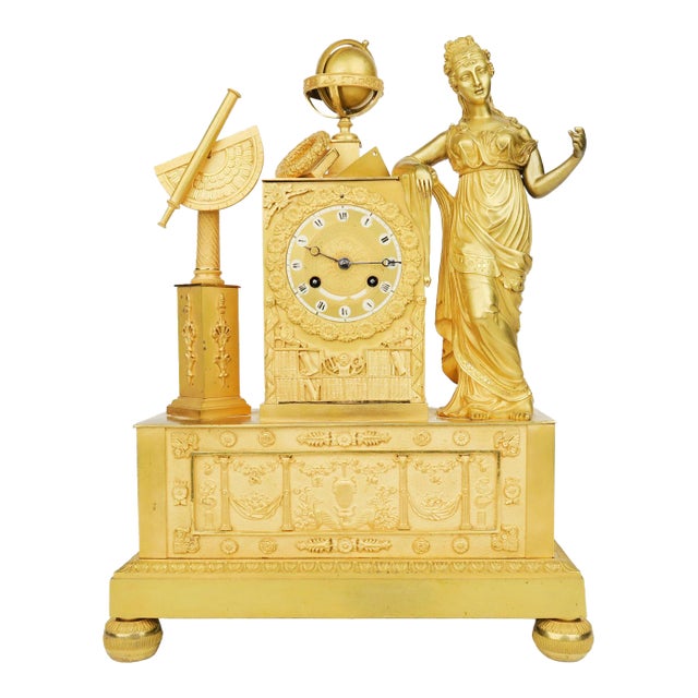 19th Century French Empire Gilt Bronze Mantel Clock For Sale