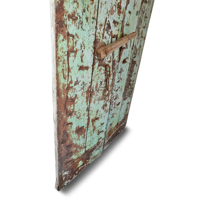 Antique Indian Turquoise Wood Doors For Sale - Image 9 of 12