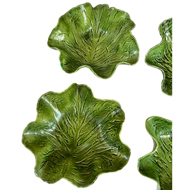Ceramic 1950s Pat Young Handmade Green Leaf Pottery Bowls Dodie Thayer Style — Set of Four For Sale - Image 7 of 13