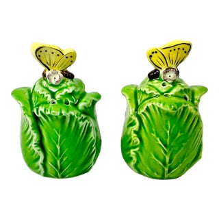 1970s Vintage Boho Chic Hollywood Regency Lettuce Leaf Salt & Pepper Shakers - A Pair. For Sale