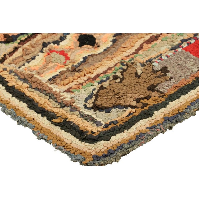 Antique Hooked Geometric Rug in Beige-Brown and Red Tones | Rug & Kilim For Sale In New York - Image 6 of 7