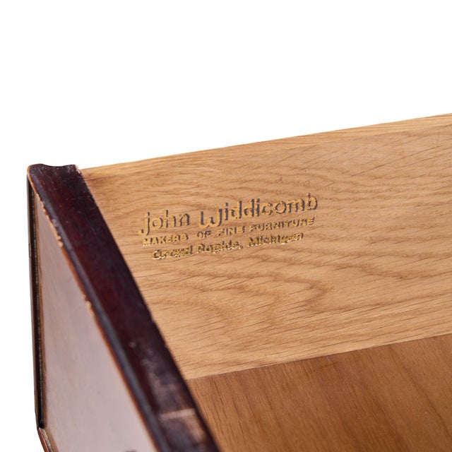 John Widdicomb Mid Century Burlwood and Brass Campaign Credenza For Sale - Image 10 of 10