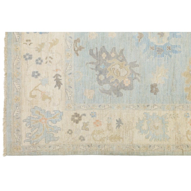 12x15 Modern Oushak Hand-Knotted Wool Area Rug – Soft Blue & Muted Earth Tones For Sale - Image 11 of 11