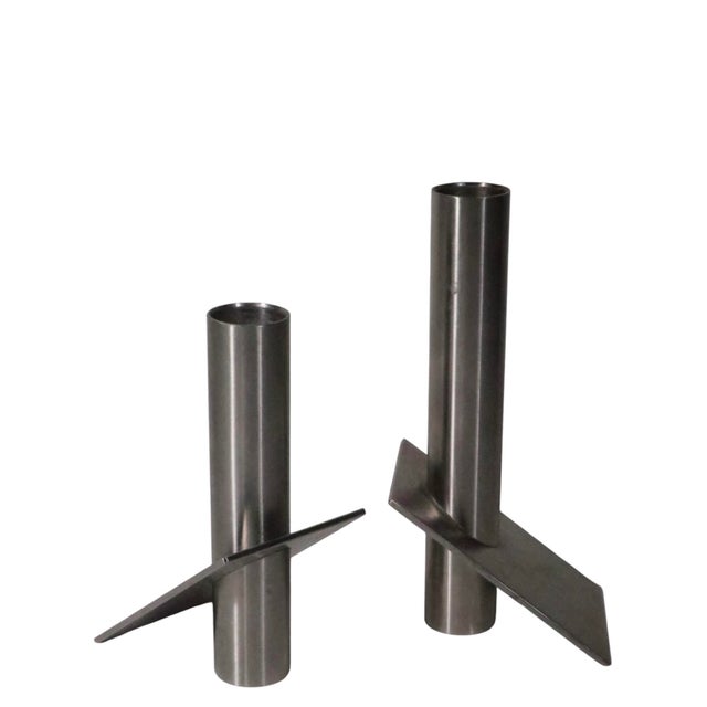 Late 20th Century Pair of Danish Modern Stainless Steel Candlesticks by Erik Bagger Form Function Denmark For Sale - Image 10 of 12