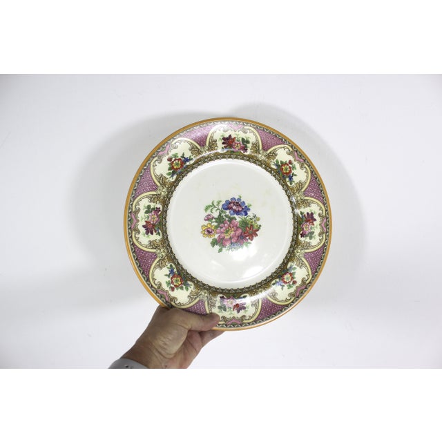 1930’s Johnson Bros Pareek Jefferson Rose Pink and Yellow Floral Dinner Plate With Orange Edge 10.5” Plate For Sale - Image 6 of 8