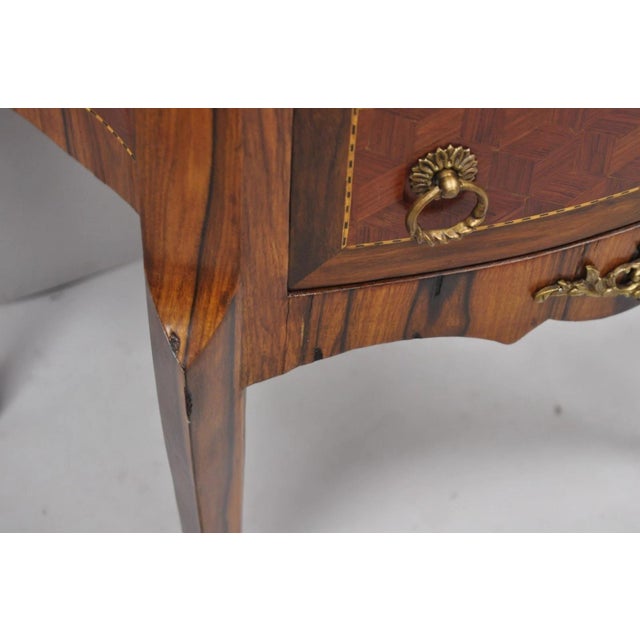 Vintage French Louis XV Style Marquetry Inlay 2 Drawer Nightstand Commode Table For Sale - Image 14 of 16