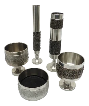 Brutalist Steel Vases and Bowls, 1970, Set of 5
