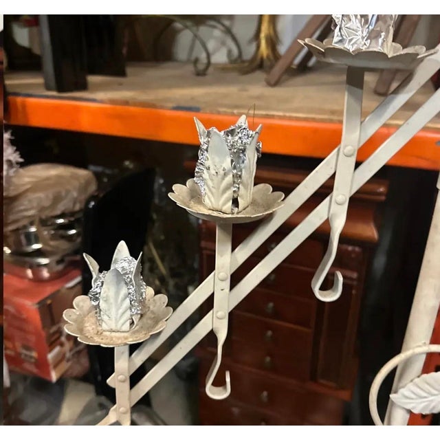 Up for consideration is a beautiful vintage tall standing white metal candelabra. This would look lovely in your home, and...