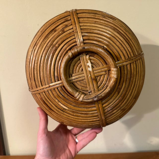 1970s Gabriella Crespi Style Split Reed Bowl With Brass Trim For Sale In New York - Image 6 of 8