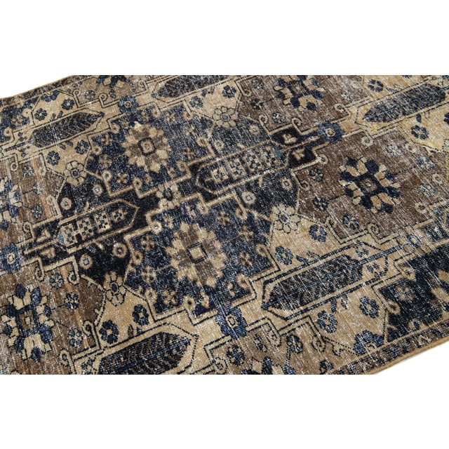 Brown Vintage Persian Distressed Wool Rug With Geometric Pattern For Sale In New York - Image 6 of 8