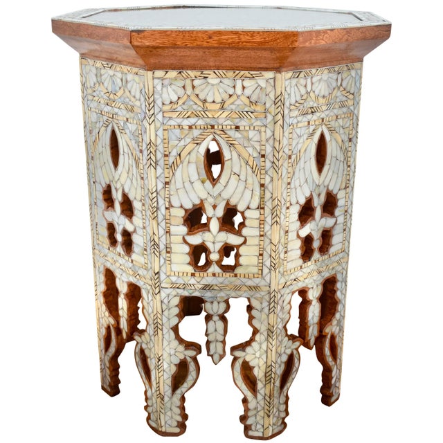 Late 20th Century Vintage Andalusian-Patterned Mother-Of-Pearl Inlaid Accent Table For Sale - Image 4 of 8