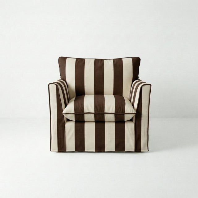 Not Yet Made - Made To Order Sophie Conran Coco Armchair - Chocolate Stripes with Knife Edge Cushion For Sale - Image 5 of 5