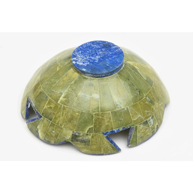Sculptural Bowl in Lapis Lazuli and Green Stone With Cut Out Design, 1990's For Sale - Image 9 of 10
