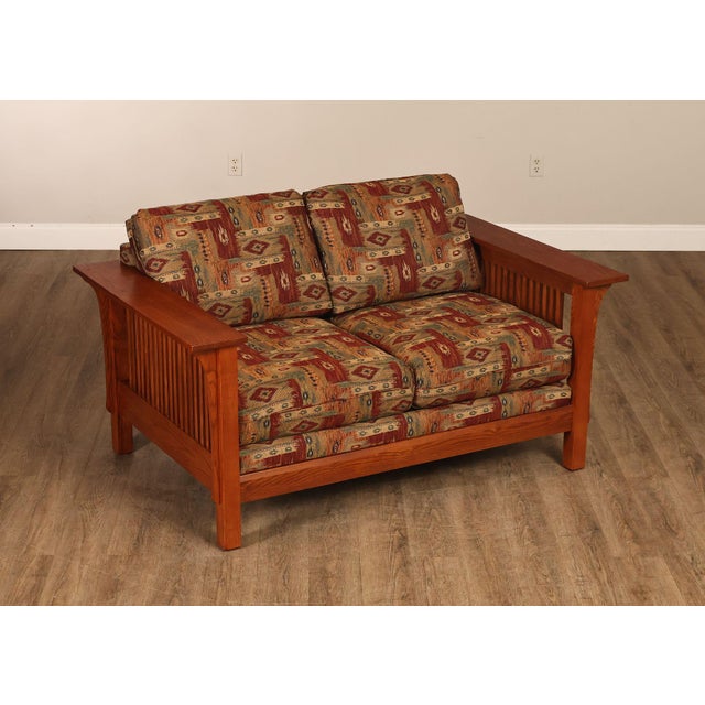 High Quality American Made Oak Spindle Frame Loveseat or Settee with Custom Upholstered Cushions