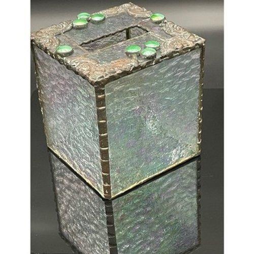 Vintage Handmade Iridescent Stained Glass Tissue Box Cover Art Glass Decor For Sale - Image 14 of 15