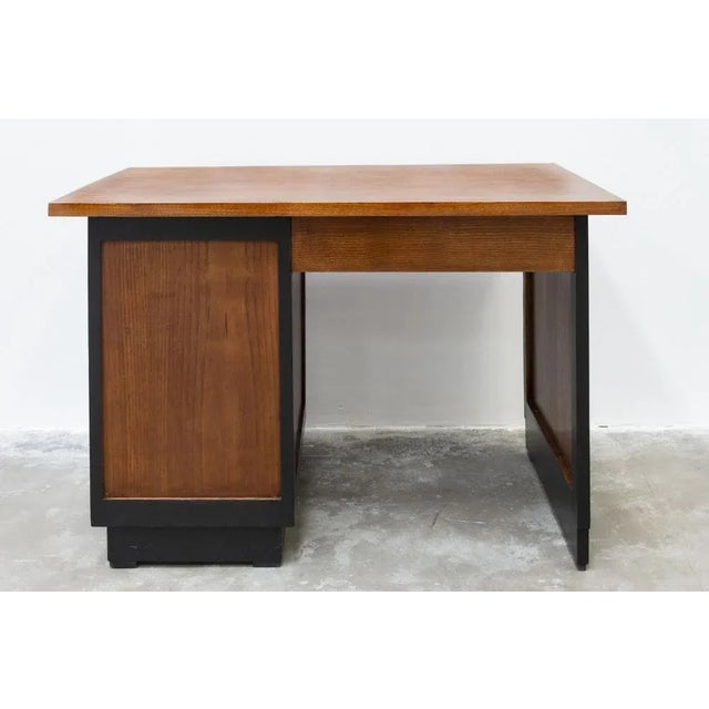 Brown & Black Oak Desk, 1940s For Sale - Image 6 of 7
